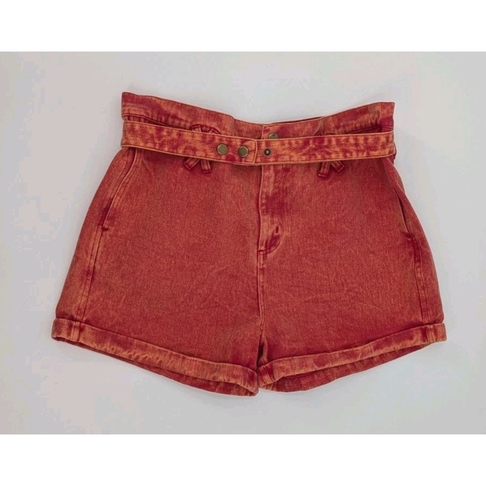 Gilded Intent Buckle Acid Orange Belted Paper‎ Bag Cuffed Shorts Size M  Cotton
